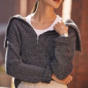 NEW VARLEY Anthropologie Elise Half Zip Knit Sweater Size Medium Gray NWOT